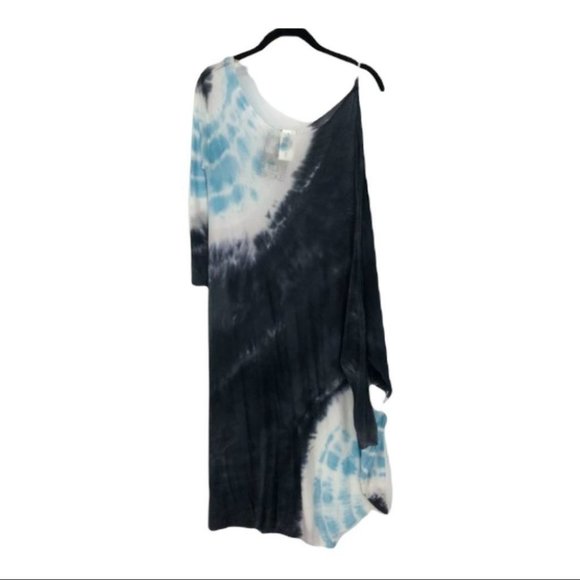 NWT YFB Young Fabulous Broke grey blue tie dye asymmetrical dress XS oversized
